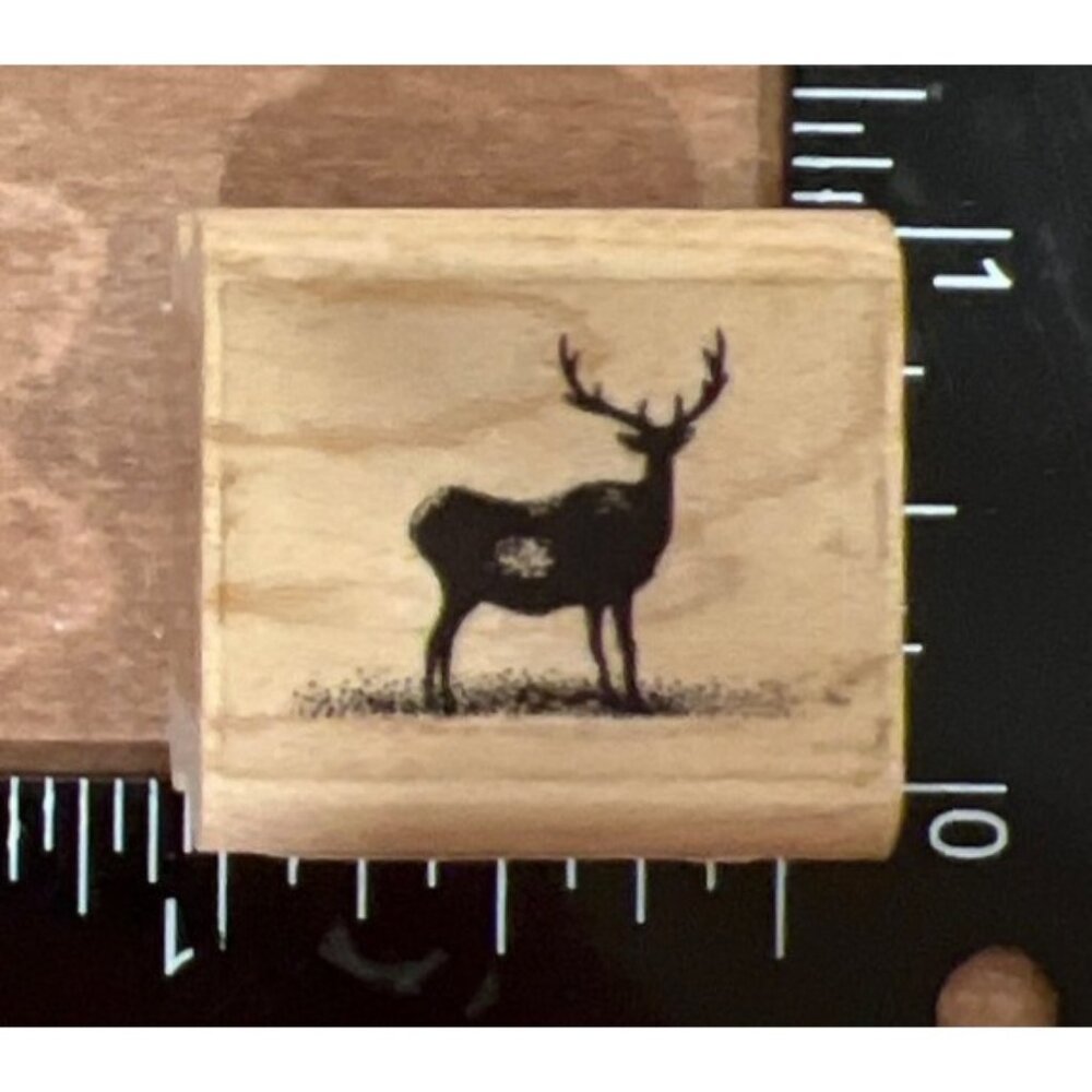 Stampscapes Buck 008A Rubber Stamp Small Wooden Handle Deer Silhouette Design